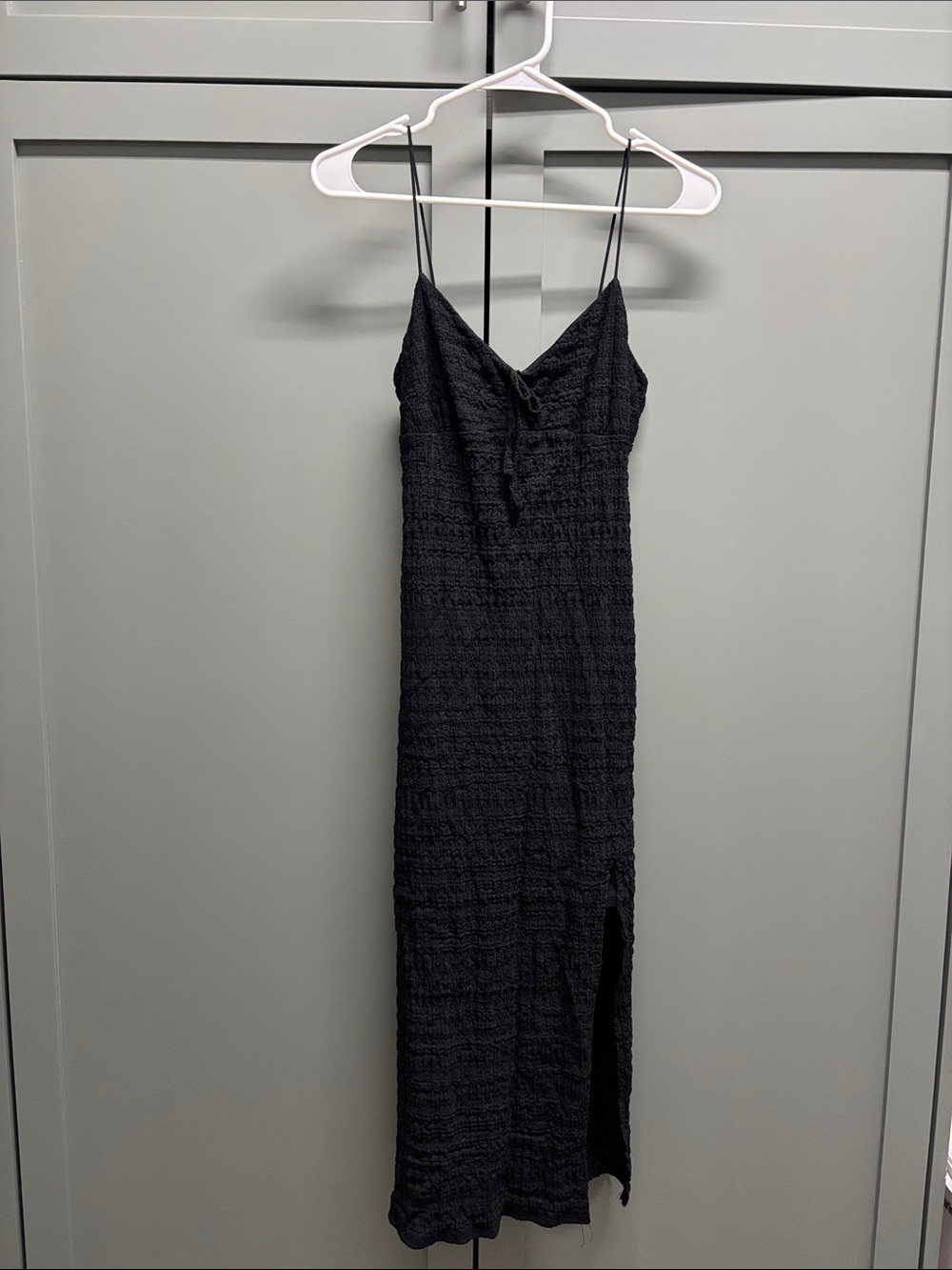 SHEIN Black Textured Spaghetti-Strap Maxi Dress with Side Slit
